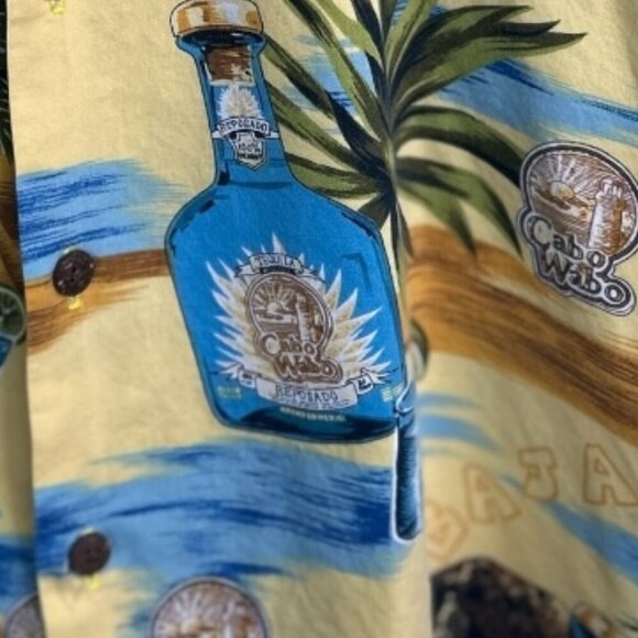 Tori Richard Shirt Mens Large Butter Yellow Cabo Wabo Floral Hawaiian Camp Beach - Picture 5 of 10
